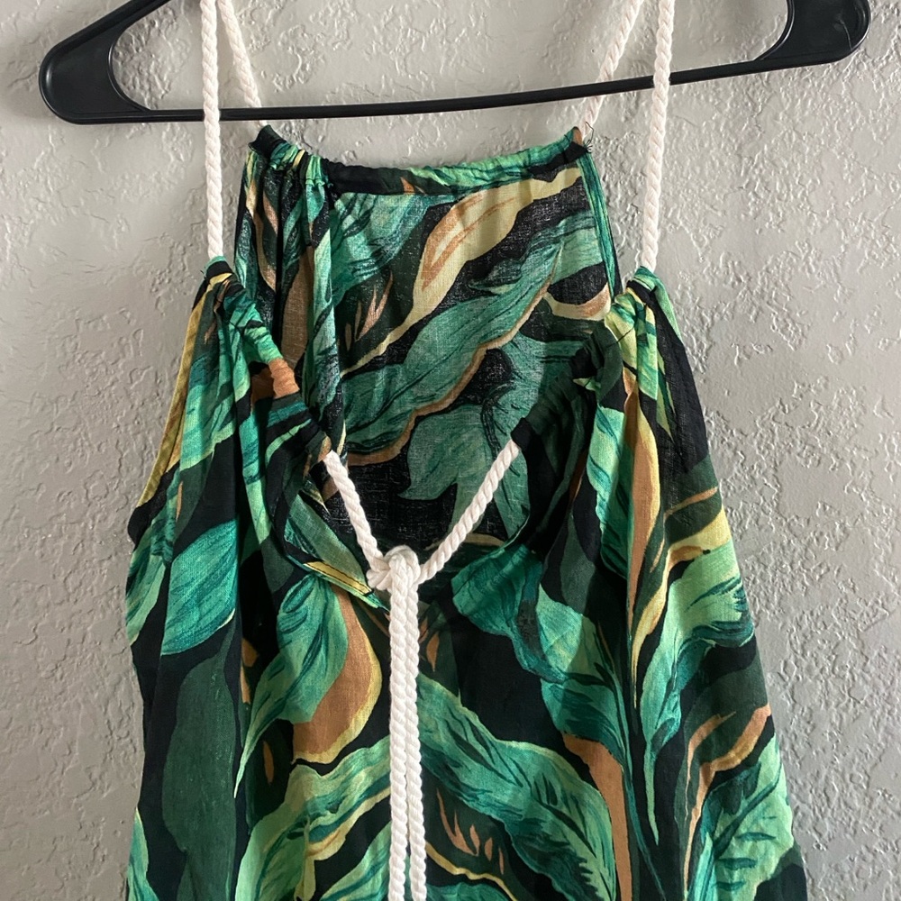 Rachel Zoe Green and Black Leaf Print Linen Blend Dress Sz M - Picture 5 of 8